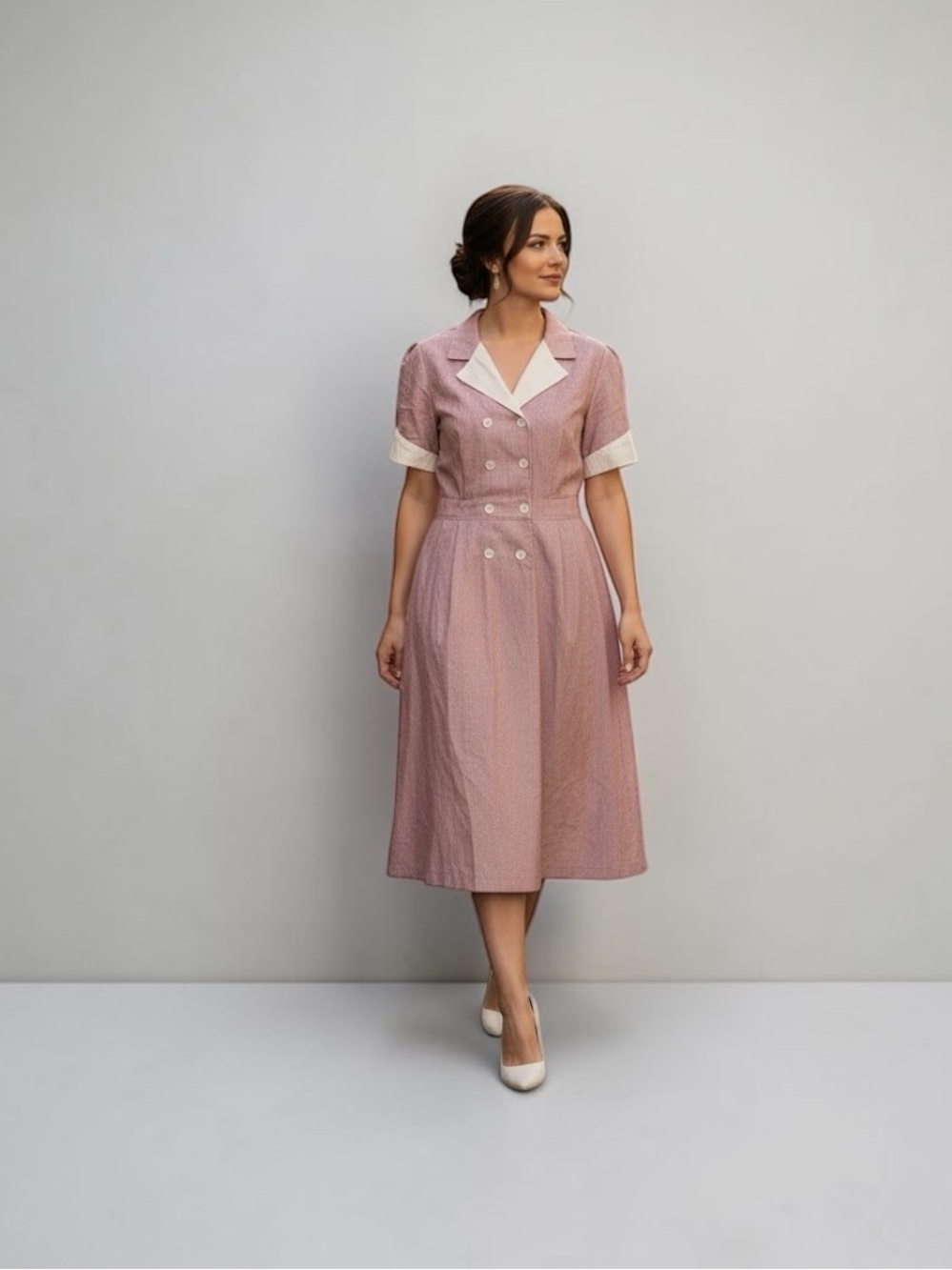 NWOT Red Kap® Double-Breasted Lapel Dress in Burgundy Pincord
